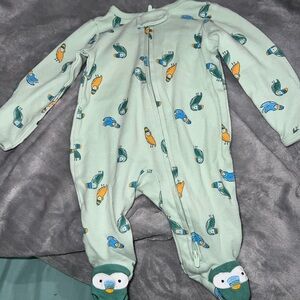 newborn size, semi new, green color with birds, has detail on the foot